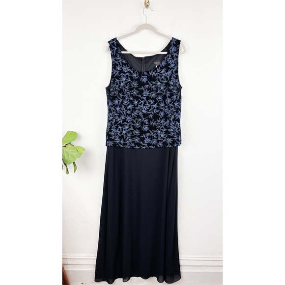 Vintage 90s Xscape Floral Layered Sleeveless Maxi Dress Sz 18 - Picture 1 of 6
